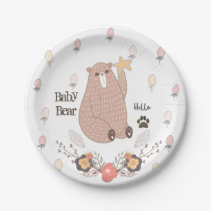 Cute Baby Bear and Strawberries Customizable Paper Plates