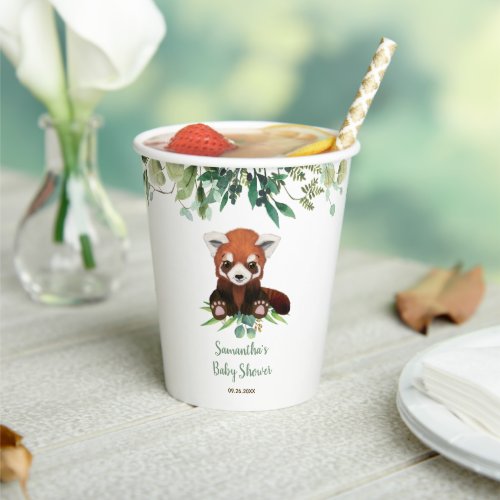 Cute Baby Bear Baby Shower Greenery Gender Neutral Paper Cups