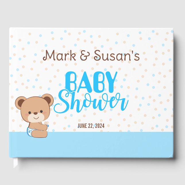 Cute Baby Bear Baby Shower Guest Book - Boy (Front)