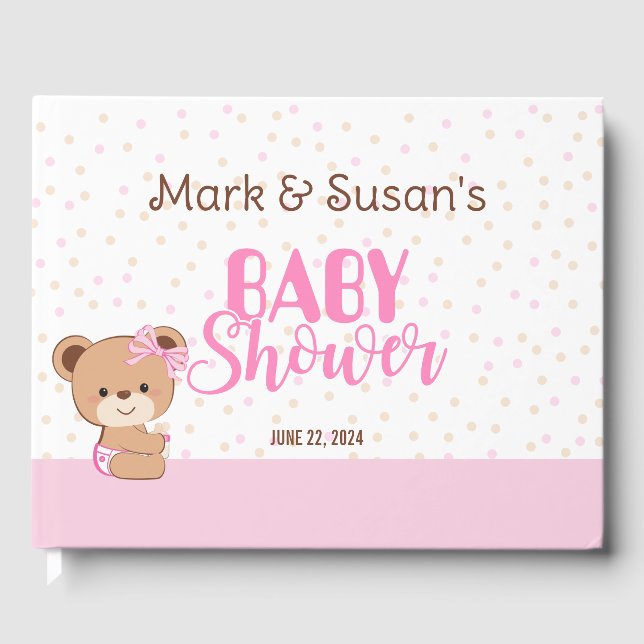 Cute Baby Bear Baby Shower Guest Book - Girl (Front)