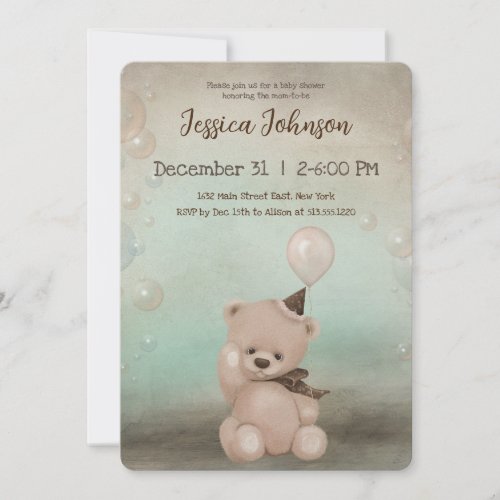 Cute Baby Bear Baby Shower Invitation