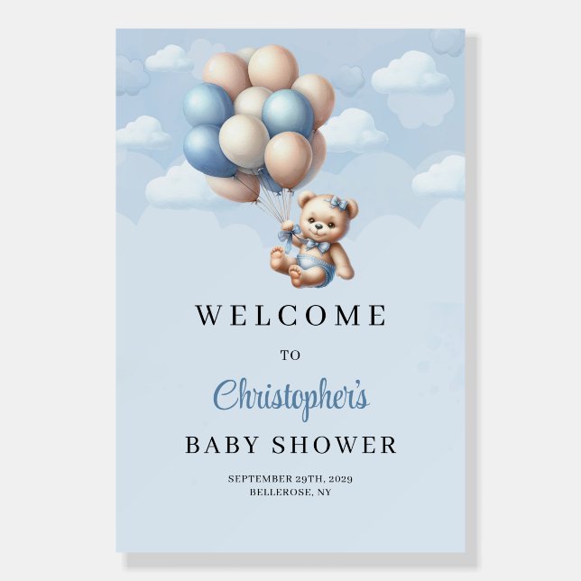 Cute baby bear balloons Boy Baby Shower Welcome Foam Board (Front)