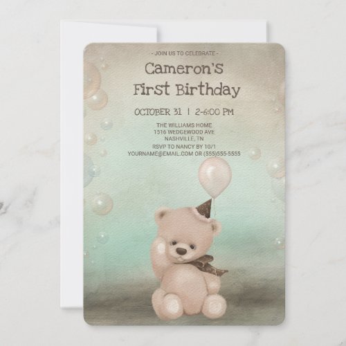 Cute Baby Bear Birthday Invitation