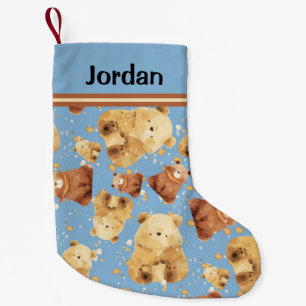 Cute Baby Bear Blue Add Name Small Christmas Stocking