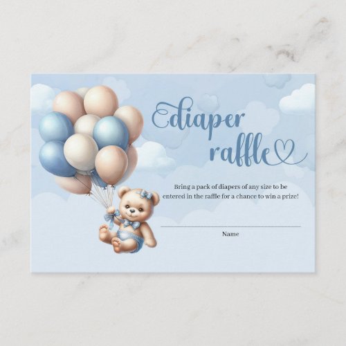 Cute baby bear blue ivory balloons Diaper Raffle Enclosure Card