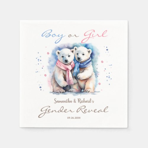 Cute Baby Bear Boy or Girl Winter Gender Reveal  Napkins