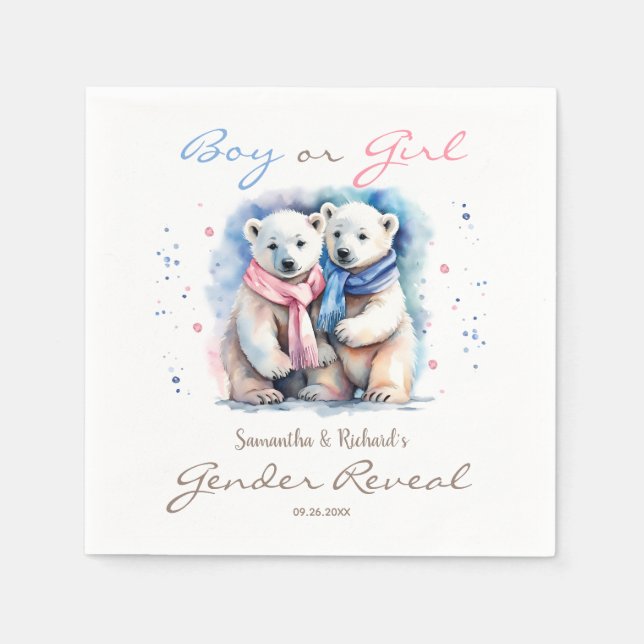 Cute Baby Bear Boy or Girl Winter Gender Reveal  Napkins (Front)