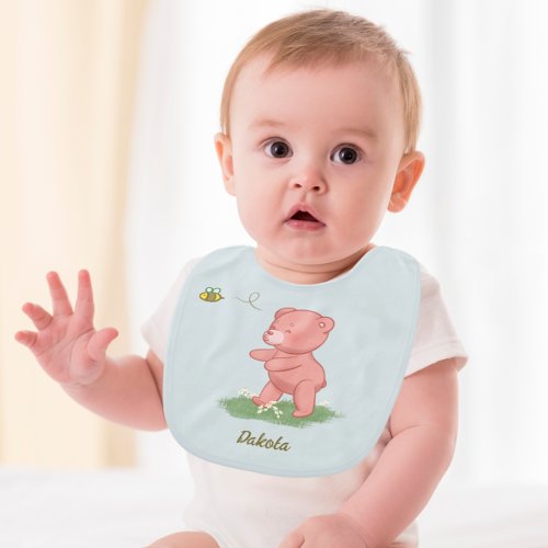 Cute Baby Bear Chasing Bee Baby Bib