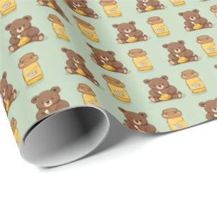 Cute Baby Bear Eating Honey Gift Wrap Paper
