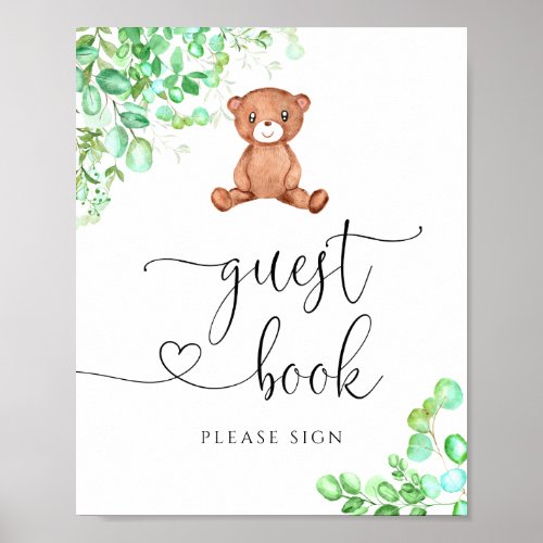 Cute baby bear eucalyptus baby shower guest book