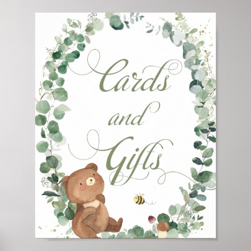 Cute Baby Bear Eucalyptus Greenery Cards and Gifts Poster