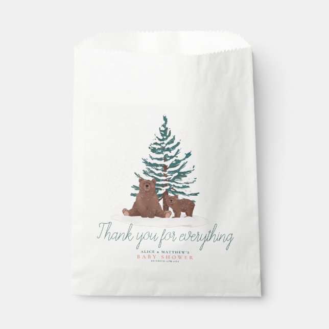 Cute Baby Bear Evergreen Winter Baby Shower Favor Bag (Front)