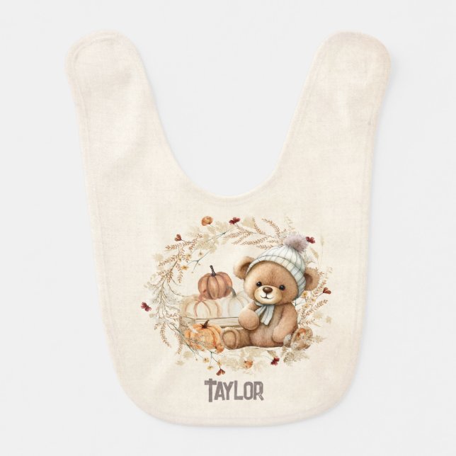 Cute Baby Bear Fall Baby Bib (Front)