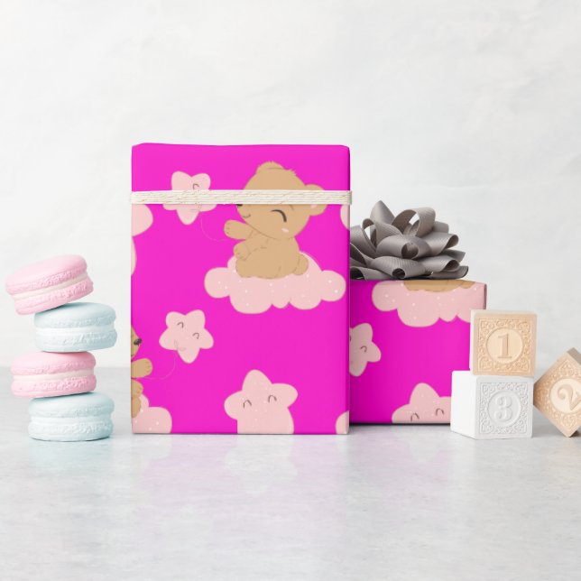 Cute Baby Bear Floating On A Cloud Wrapping Paper (Baby Shower)