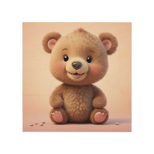 Cute Baby Bear For Baby Girl Wood Wall Art