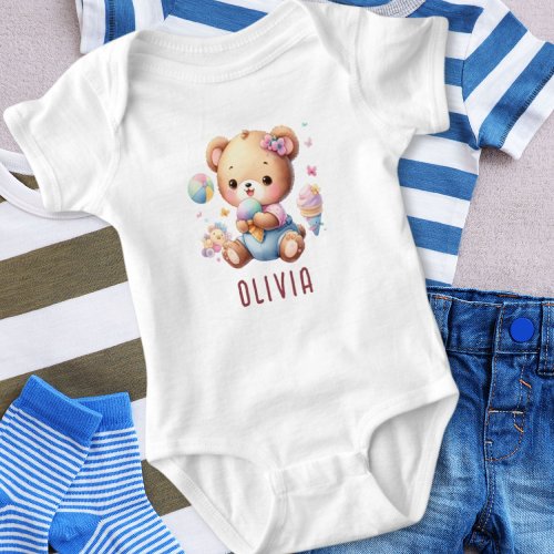 Cute Baby Bear Girl Personalized Baby Bodysuit