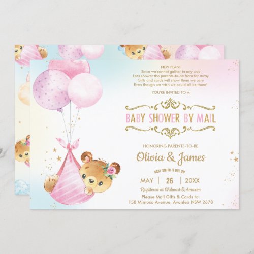 Cute Baby Bear Girl Virtual Baby Shower by Mail Invitation