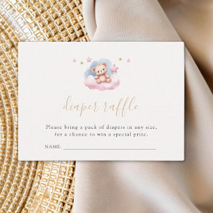 Cute Baby Bear Gold Stars Diaper Raffle Enclosure Card