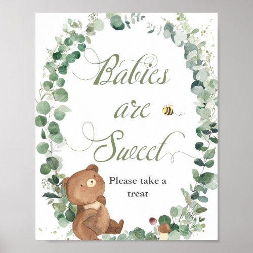 Cute Baby Bear Greenery Babies are Sweet Treat  Poster