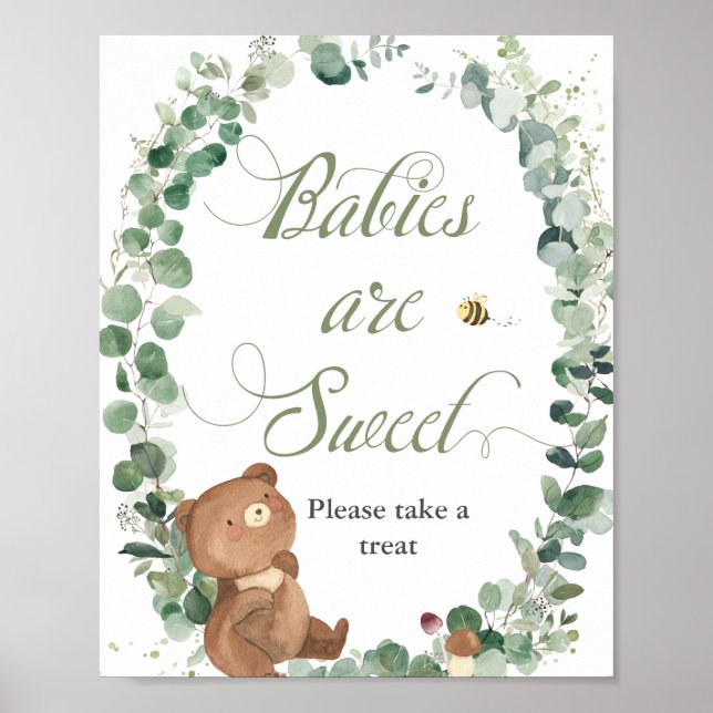 Cute Baby Bear Greenery Babies are Sweet Treat  Poster (Front)