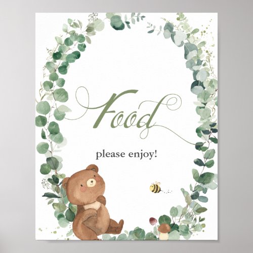 Cute Baby Bear Greenery Baby Shower Food Sign