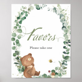 Cute Baby Bear Greenery Favors Please Take One Poster