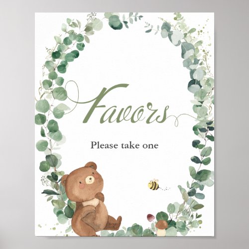 Cute Baby Bear Greenery Favors Please Take One  Poster