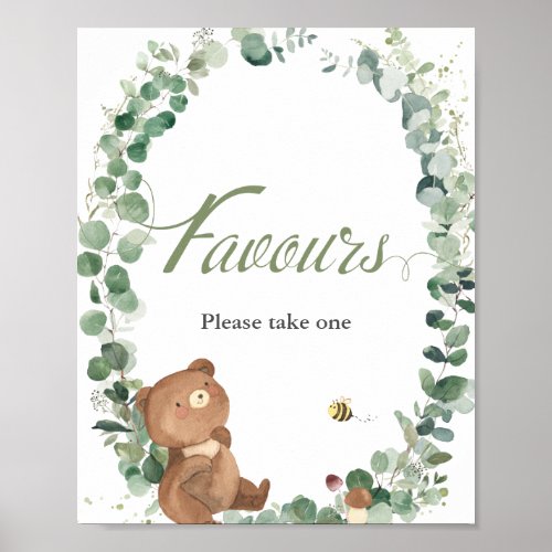 Cute Baby Bear Greenery Favours Please Take One  Poster