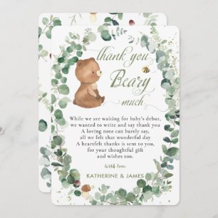 Cute Baby Bear Greenery Gender Neutral Shower T Thank You Card