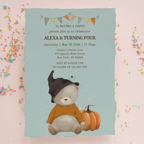 Cute Baby Bear Halloween Birthday Invitation