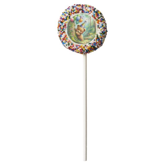 Cute Baby Bear Happy Birthday Party Chocolate Covered Oreo Pop (Front)