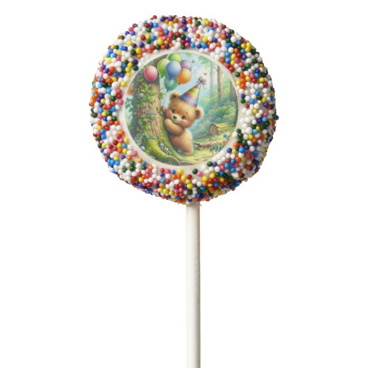 Cute Baby Bear Happy Birthday Party Chocolate Covered Oreo Pop (Zoomed)