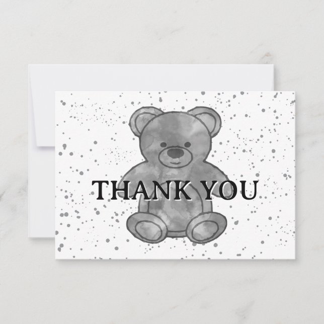 Cute Baby Bear In Black and White Custom Thank You Card (Front)