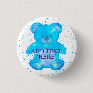 Cute Baby Bear In Blue Custom Text Button