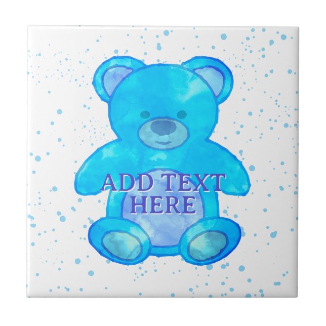 Cute Baby Bear In Blue Custom Text Ceramic Tile (Front)