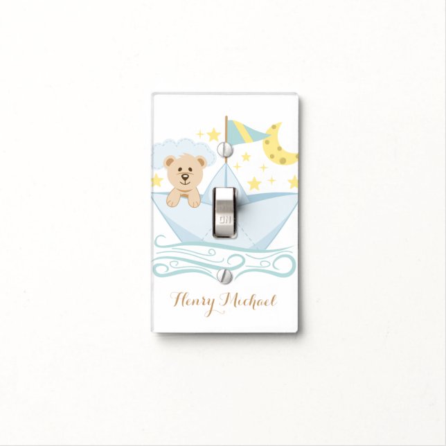 Cute Baby Bear in Paper Boat Light Switch Cover (In Situ)