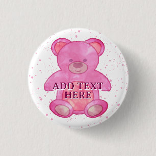 Cute Baby Bear In Pink Custom Text Button