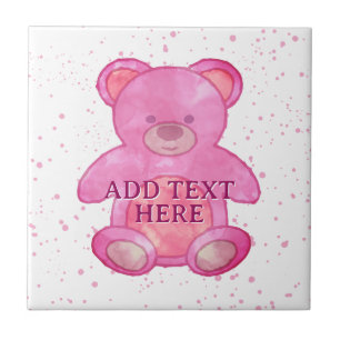 Cute Baby Bear In Pink Custom Text Ceramic Tile