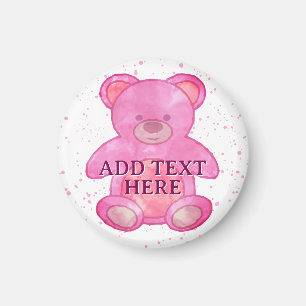 Cute Baby Bear In Pink Custom Text Magnet