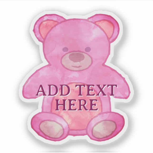 Cute Baby Bear In Pink Custom Text Sticker (Front)