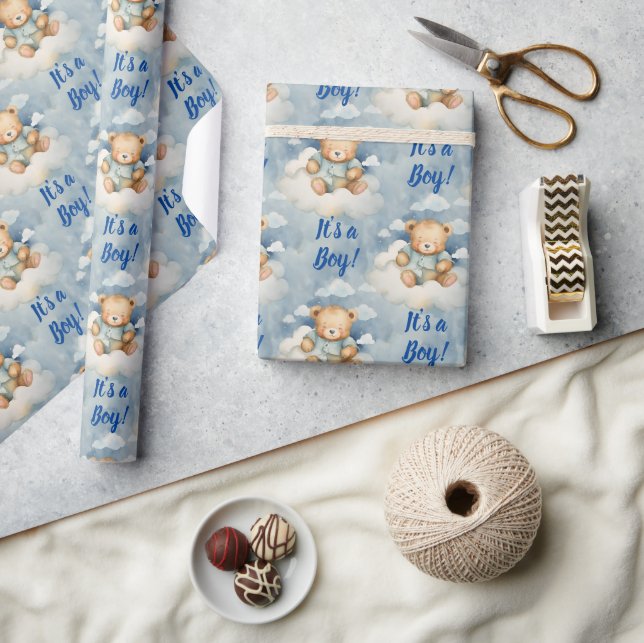 Cute Baby Bear Its a Boy Baby Shower Wrapping Paper (Crafts)