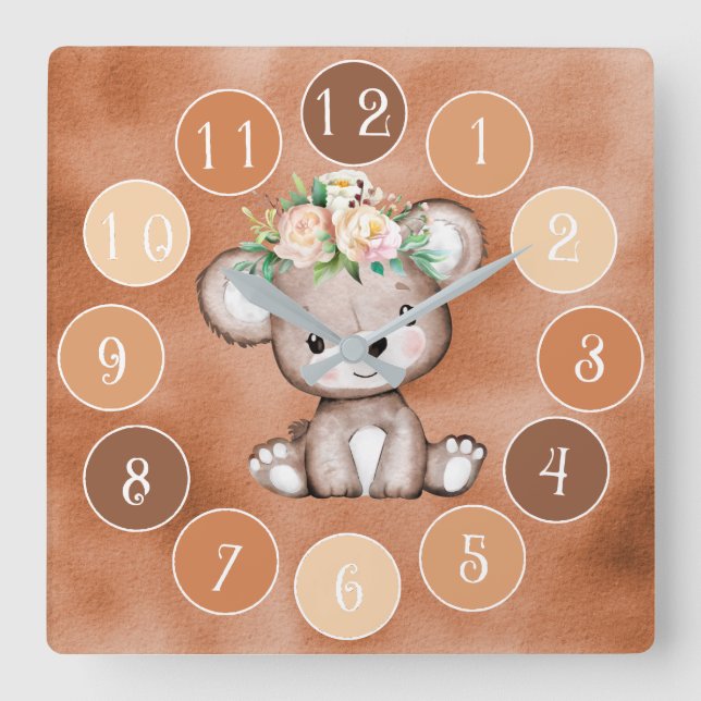 Cute Baby Bear Kids Wall Clock (Front)