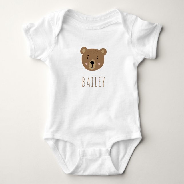 Cute baby bear modern blue bodysuit (Front)
