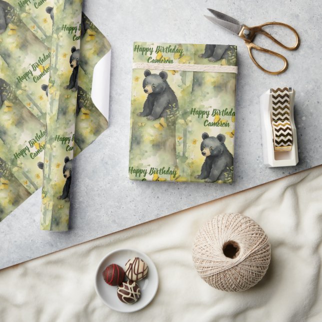 Cute Baby Bear Neutral Personalized Birthday Wrapping Paper (Crafts)