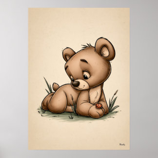 Cute Baby Bear Nursery Art Scandinavian Minimal Poster