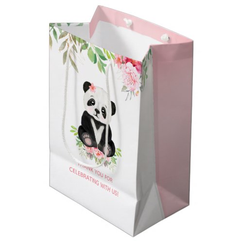 Cute Baby Bear Panda Blush Pink Baby Shower Medium Gift Bag