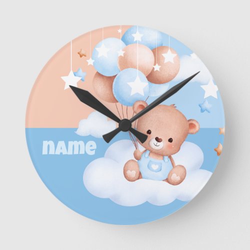 cute baby bear personalized round clock