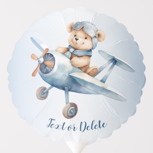 Cute Baby Bear Pilot Blue Airplane Beautiful Balloon