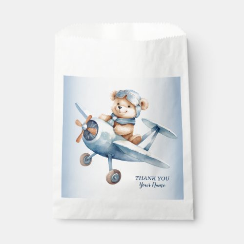 Cute Baby Bear Pilot Blue Airplane Beautiful Favor Bag