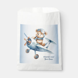 Cute Baby Bear Pilot Blue Airplane Beautiful Favor Bag